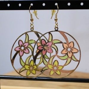 Flower Faux Stained Glass Earrings 2"